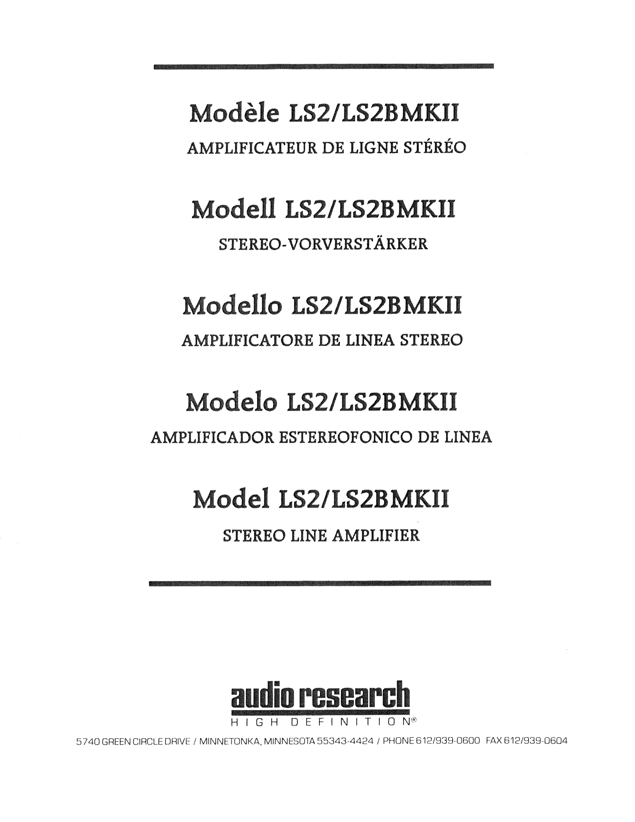 Audio Research LS2B MKII Owner's Manual
