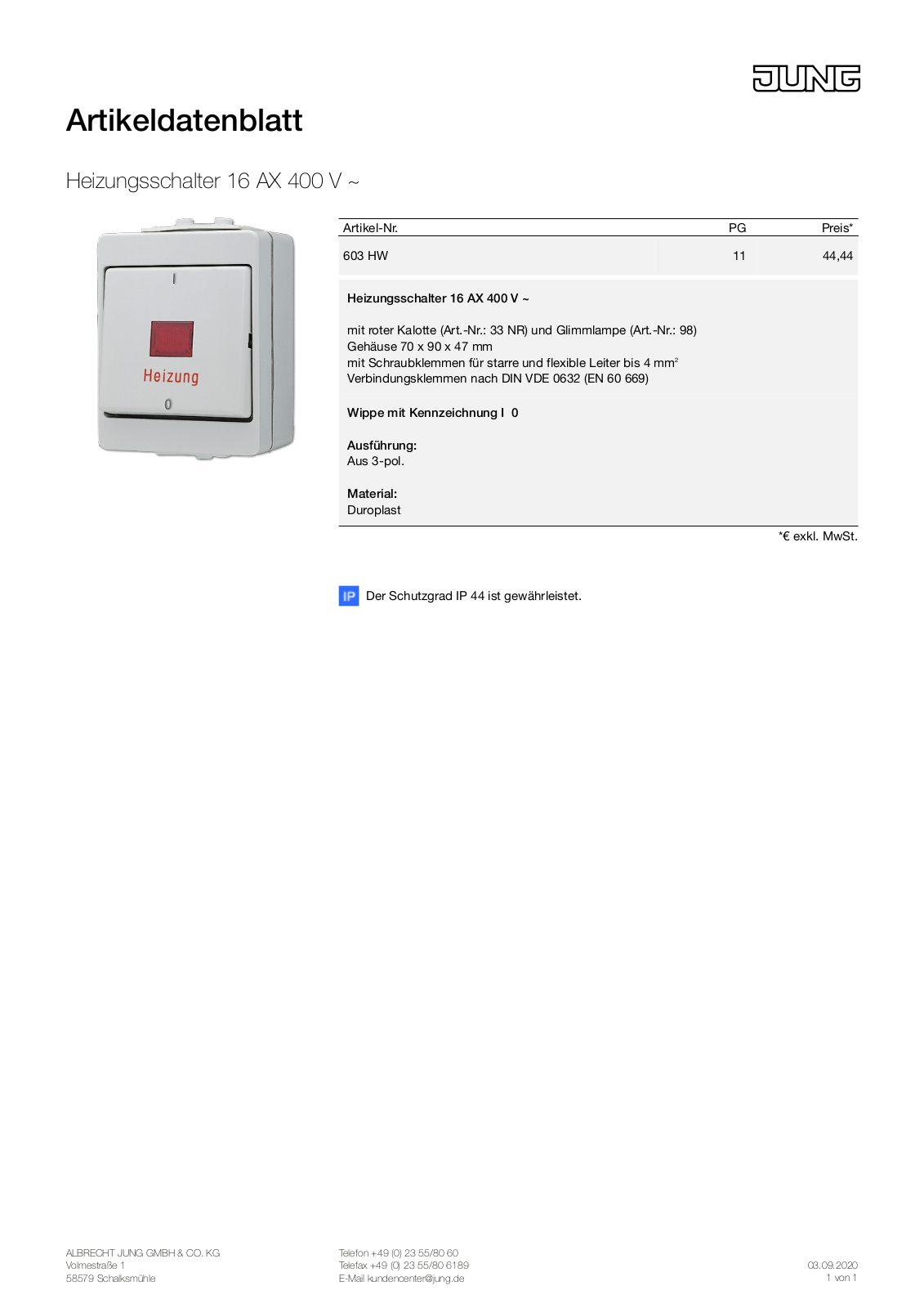 Jung 603 HW User Manual