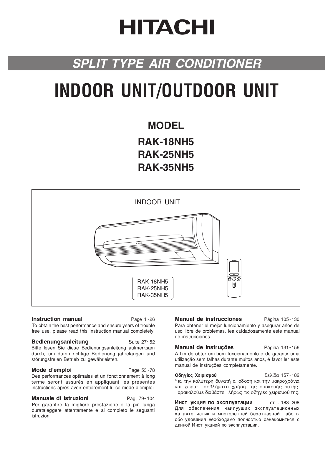 Hitachi RAK-18NH5, RAK-25NH5, RAK-35NH5 User guide