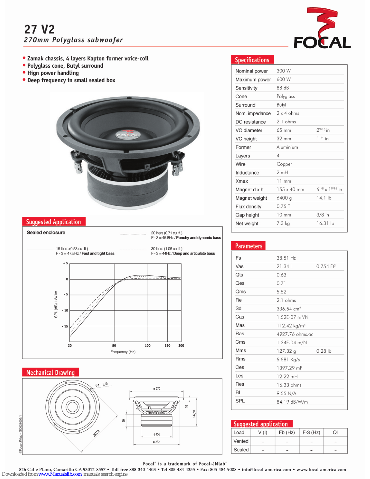 Focal Polyglass 27 V2 Specification Sheet - ManualMachine.com