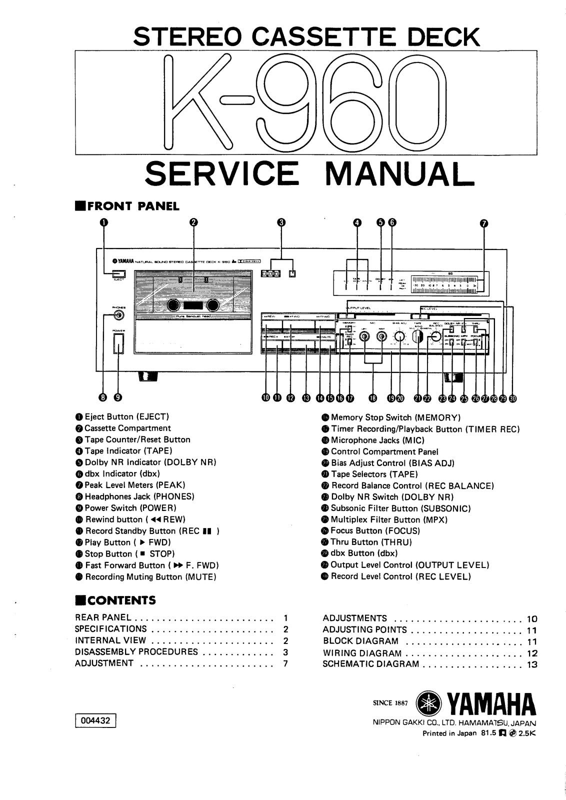 Yamaha K-960 Service Manual