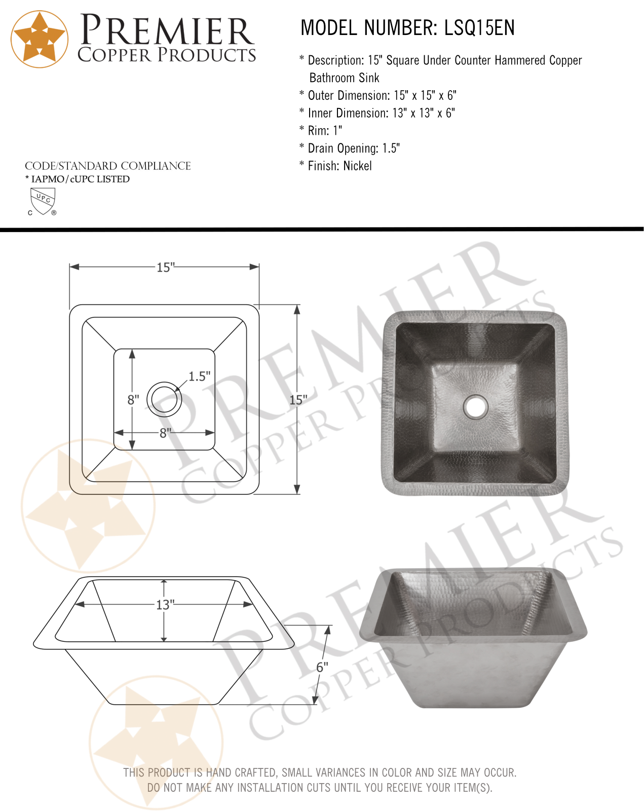 Premier Copper Products IER1706 Specifications - ManualMachine.com