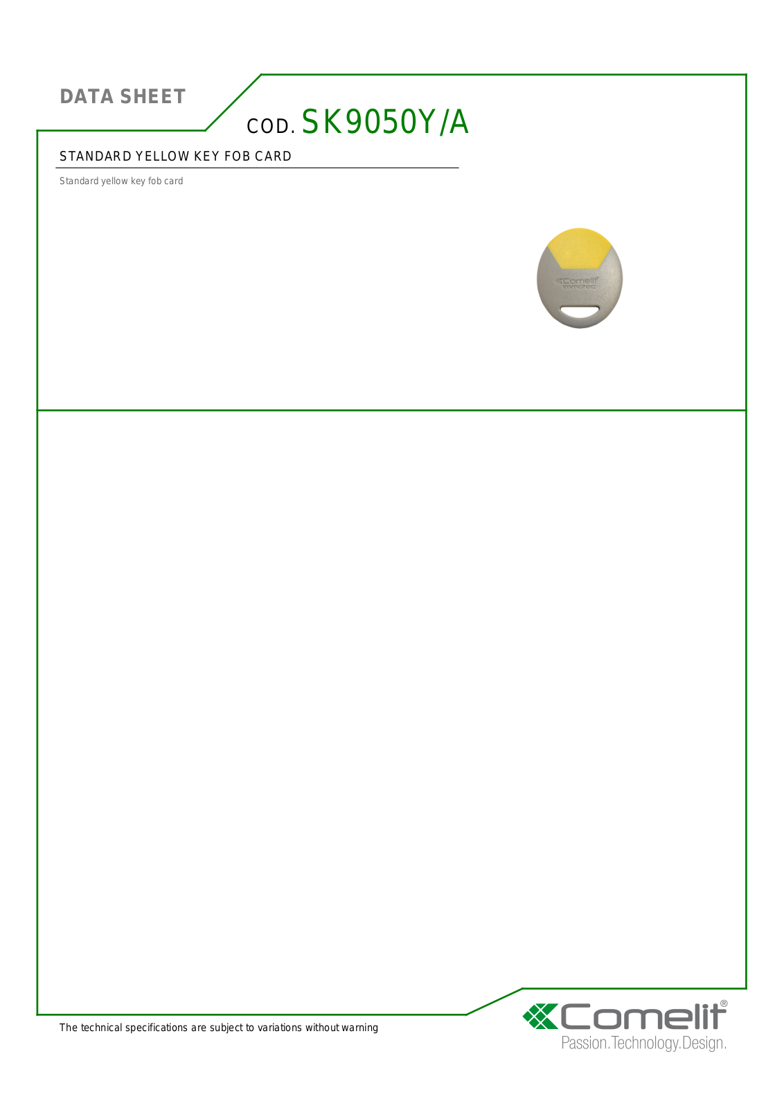 Comelit SK9050Y-A Specsheet