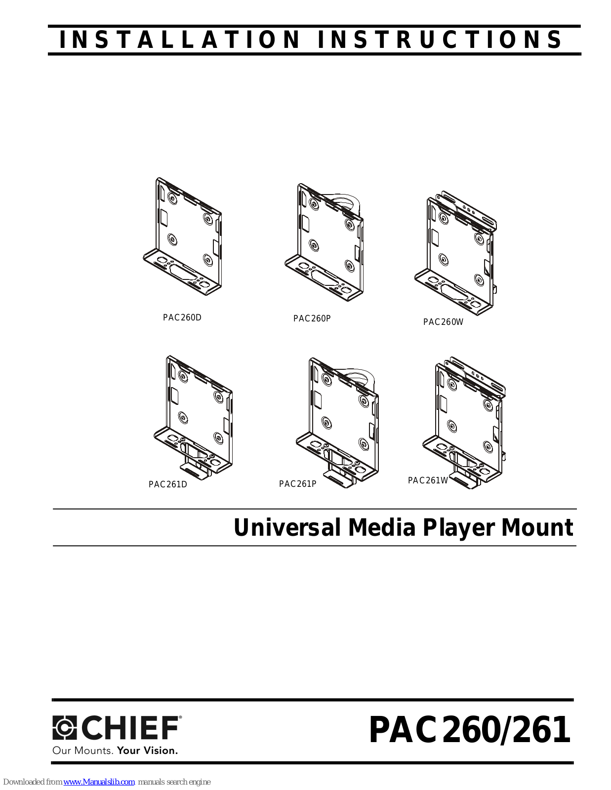 CHIEF PAC260D, PAC260P, PAC260W, PAC261D, PAC261P Installation Instructions Manual - ManualMachine.com