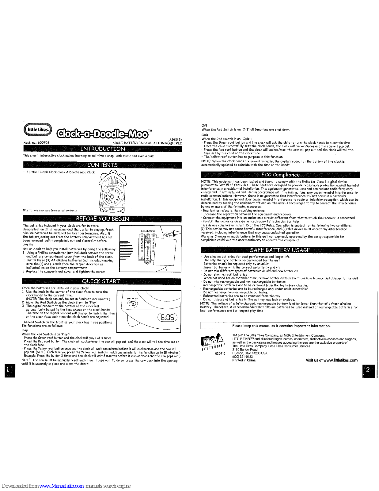 Little Tikes 600708, Clock-a-Doodle-Moo User Manual