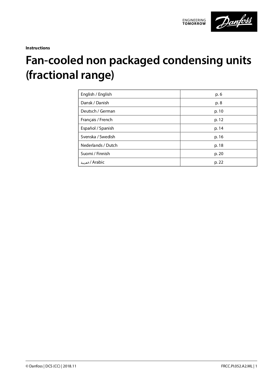 Danfoss Fan-cooled non packaged condensing units Installation guide