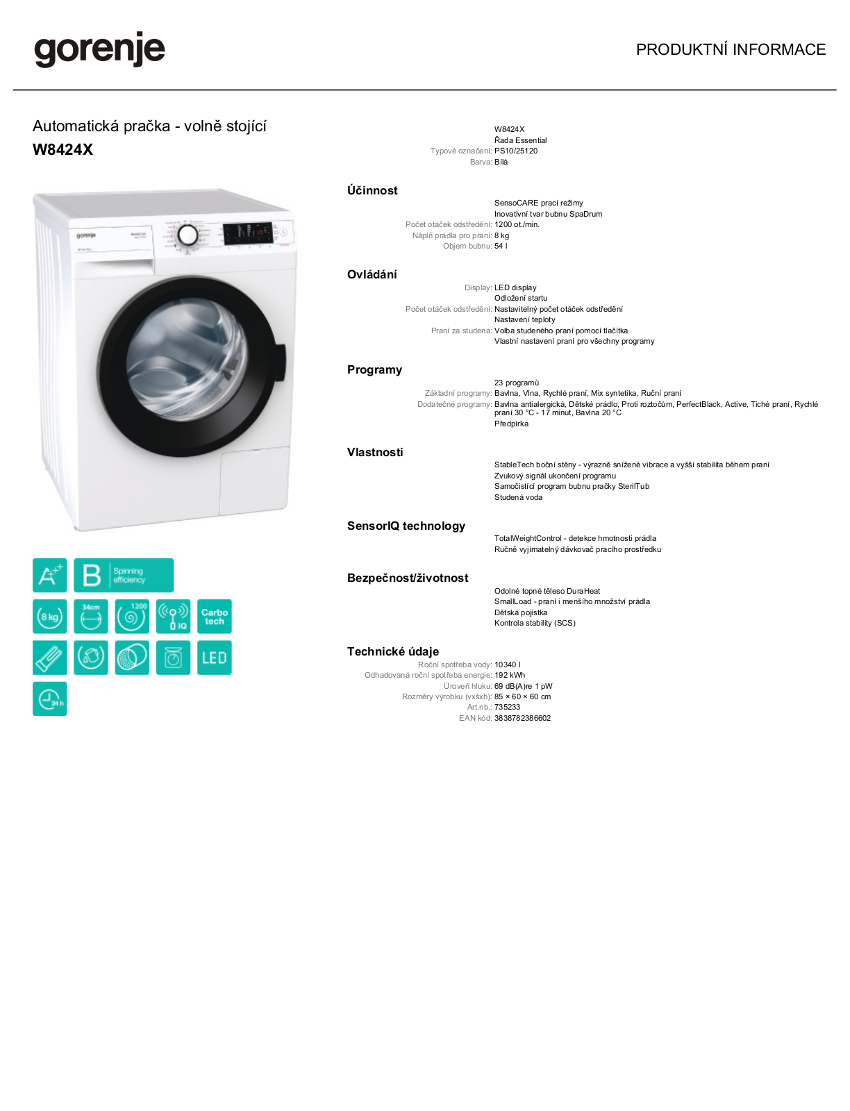 Gorenje W8424X User Manual