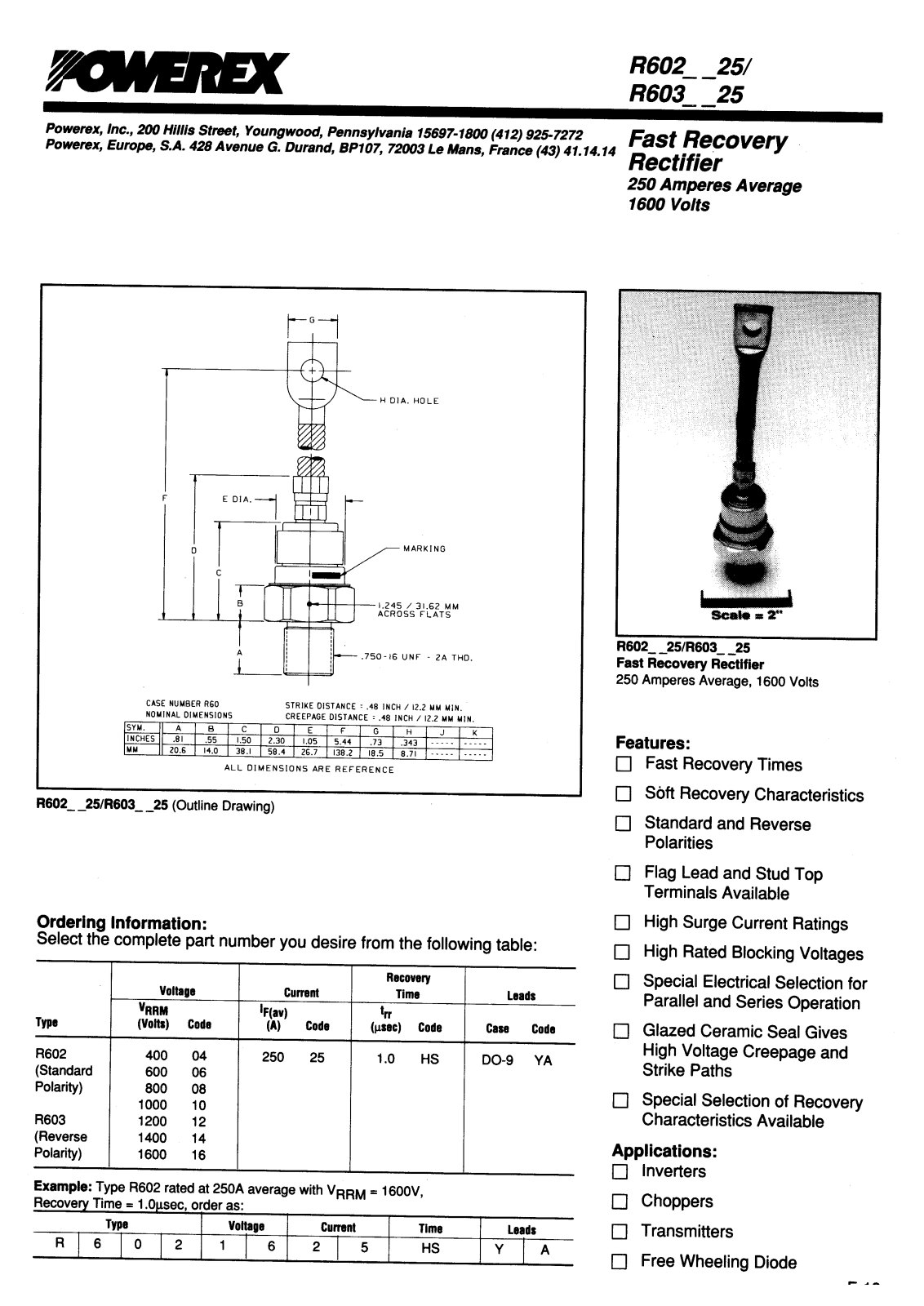 POWEREX R6020225HSYA, R6020425HSYA, R6020625HSYA, R6020825HSYA, R6021025HSYA Datasheet