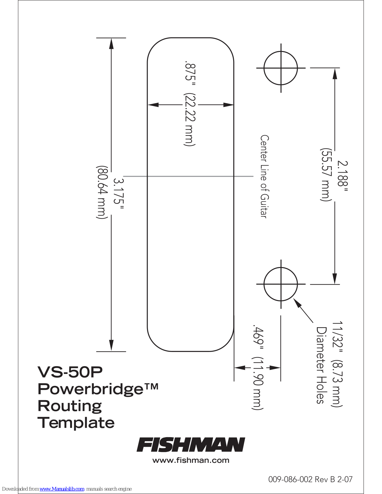 Fishman VS-50P POWERBRIDGE - ROUTING Template Manual