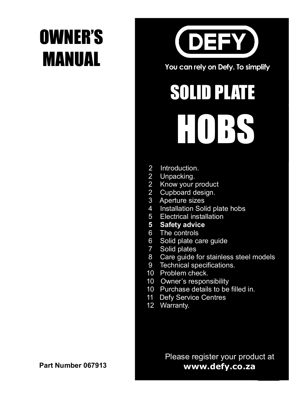 Defy 67913 User Manual