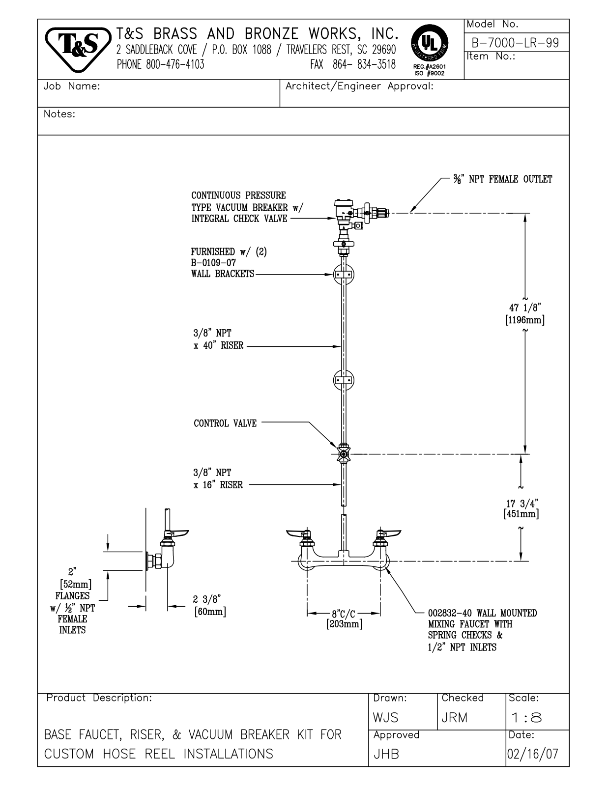 T & S Brass & Bronze Works B-7000-LR-99 Installation Manual