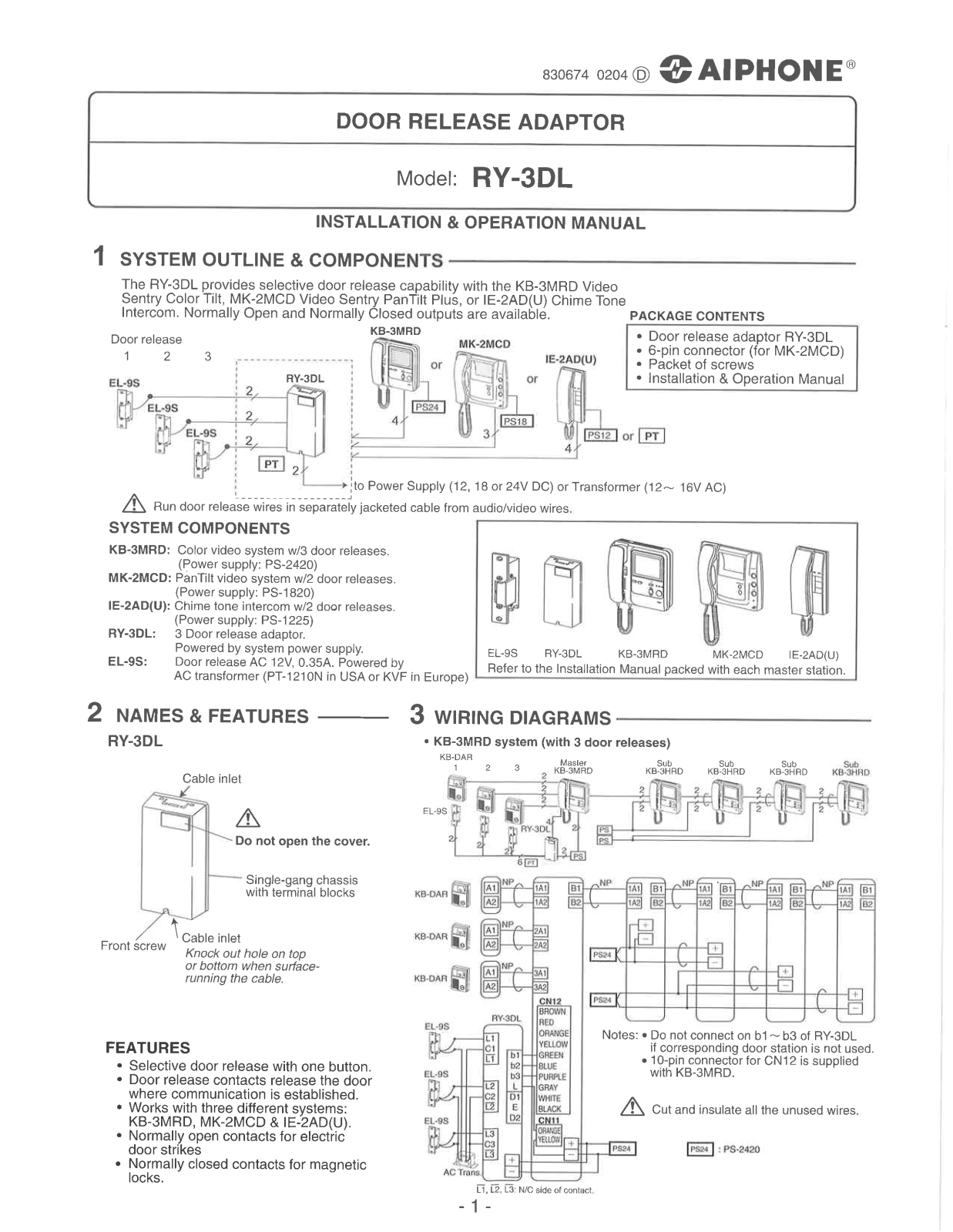 Aiphone ry-3dl User Manual