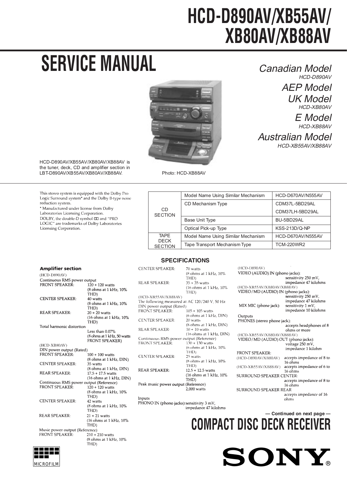 Sony HCD-XB55AV, HCD-XB80AV Service Manual