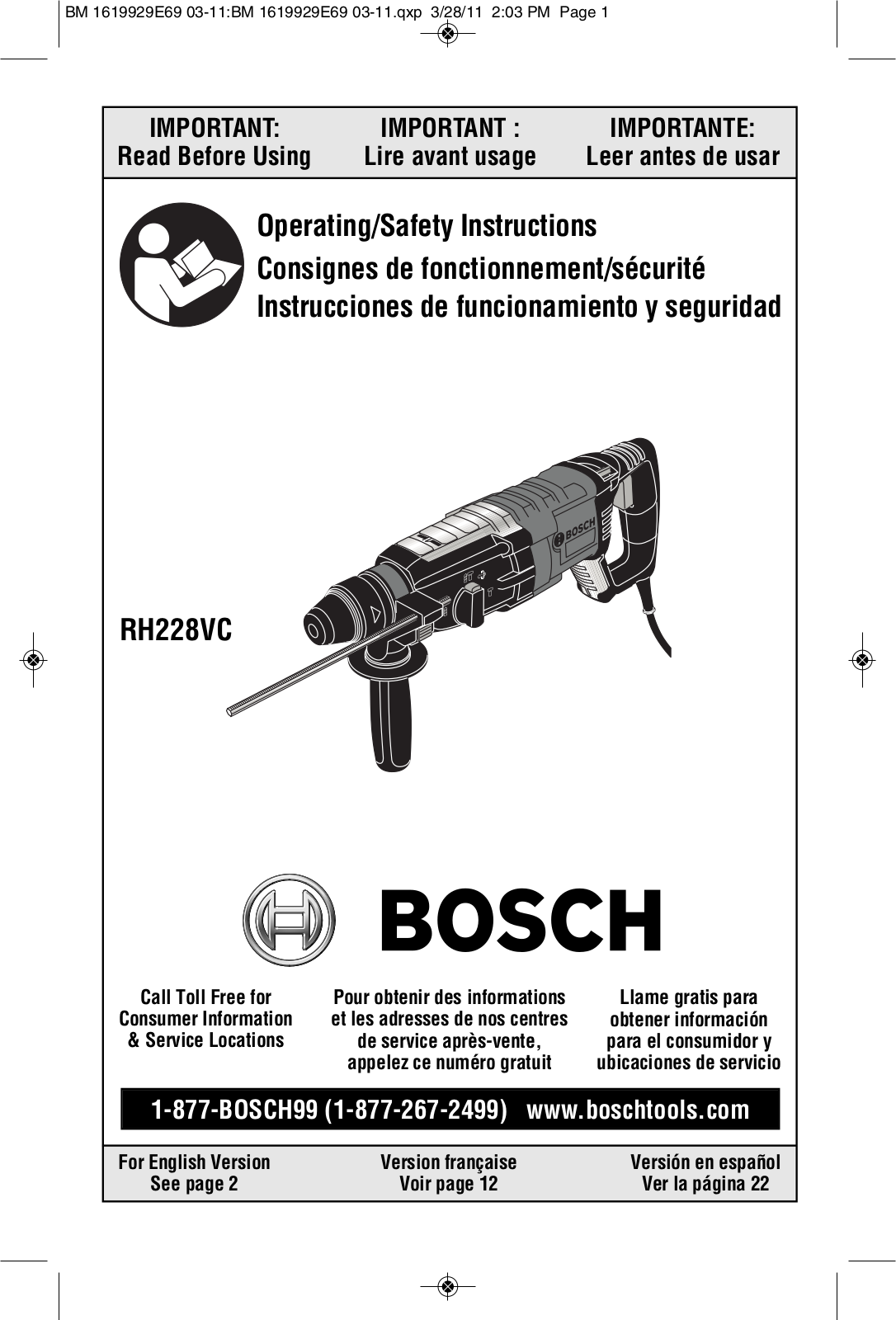 Bosch Power Tools RH228VC, RH228VC-B User Manual