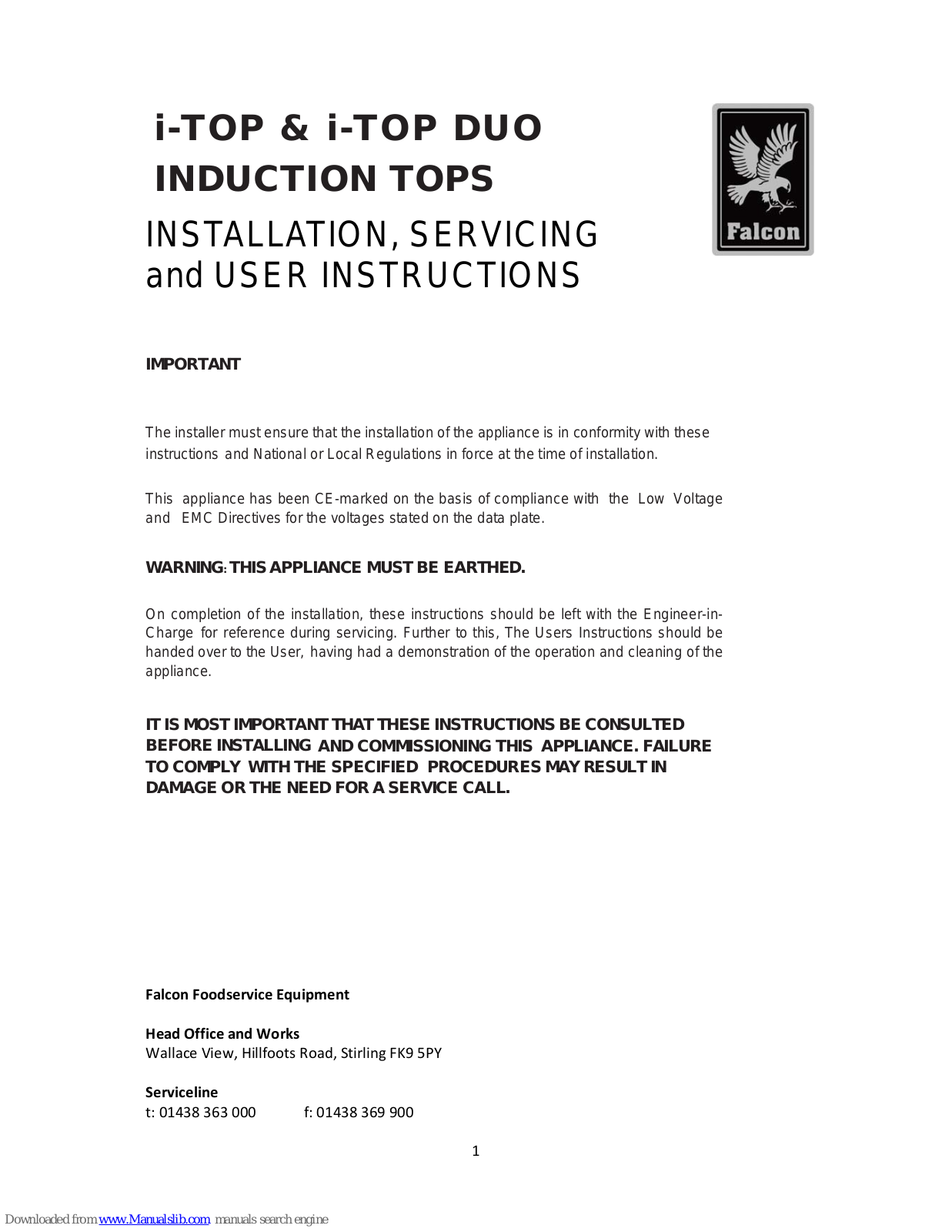 Falcon i-TOP, i-TOP DUO Installation, Servicing And User Instructions Manual