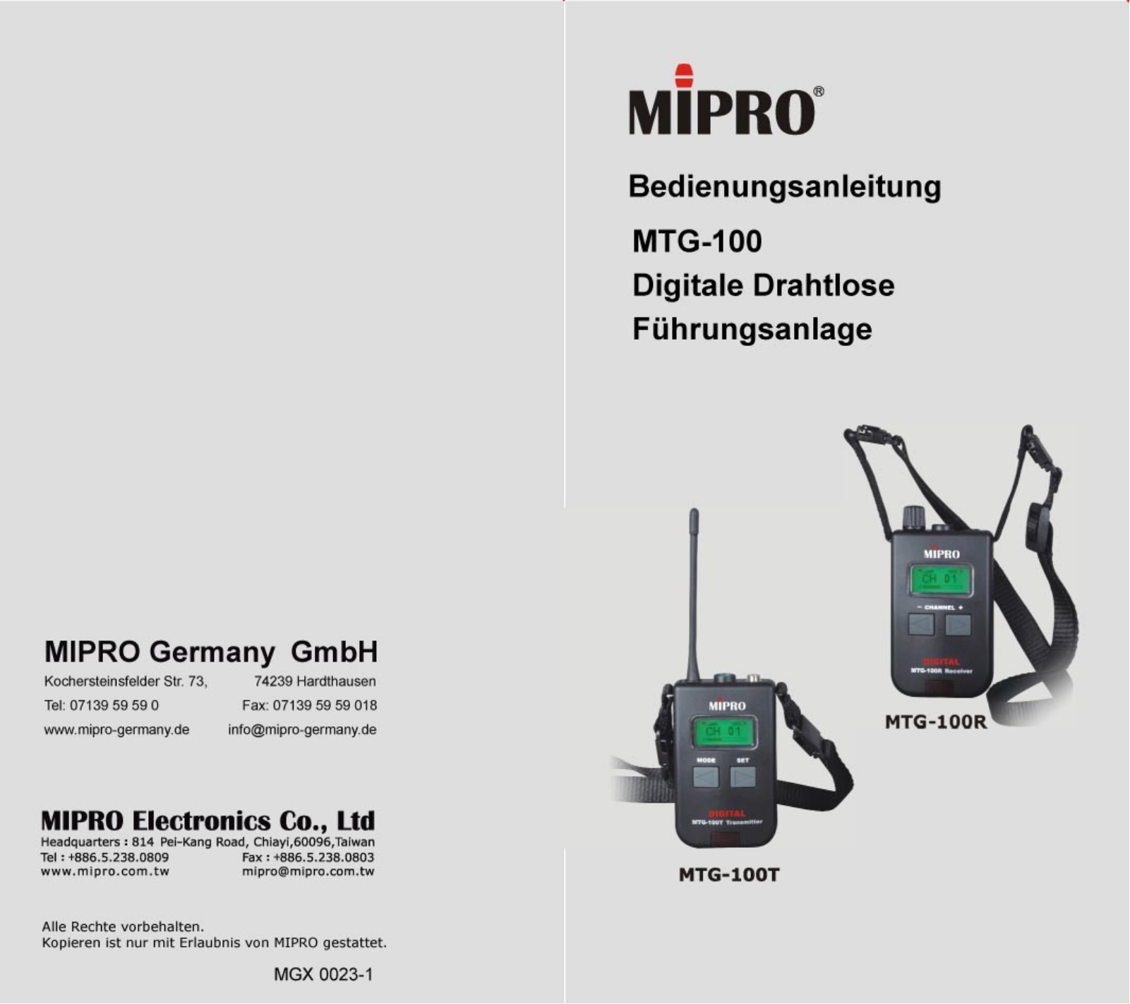 Mipro MTG-100R, MTG-100T Operating instructions - ManualMachine.com