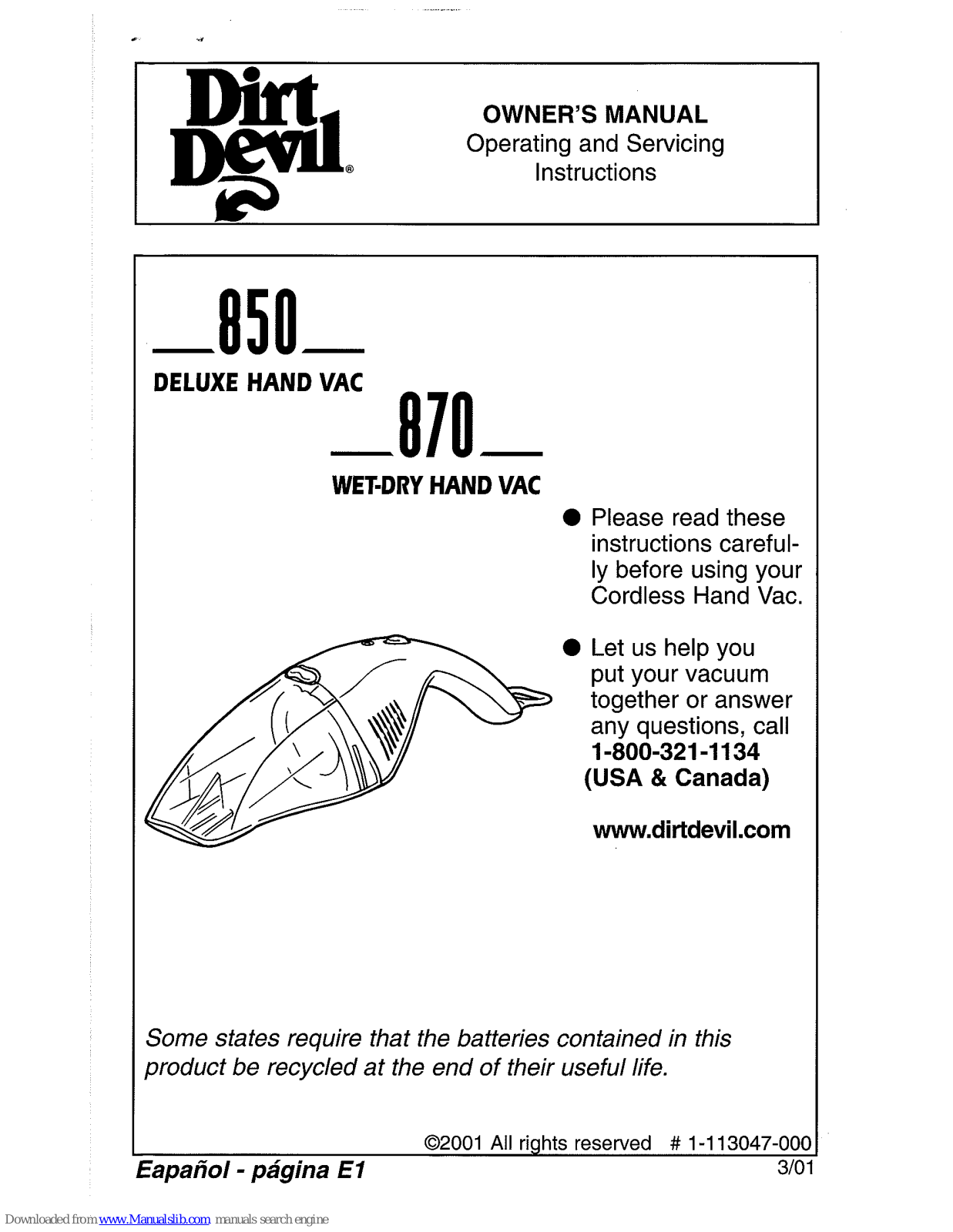 Dirt Devil M0850, MO870 Owner's Manual - ManualMachine.com