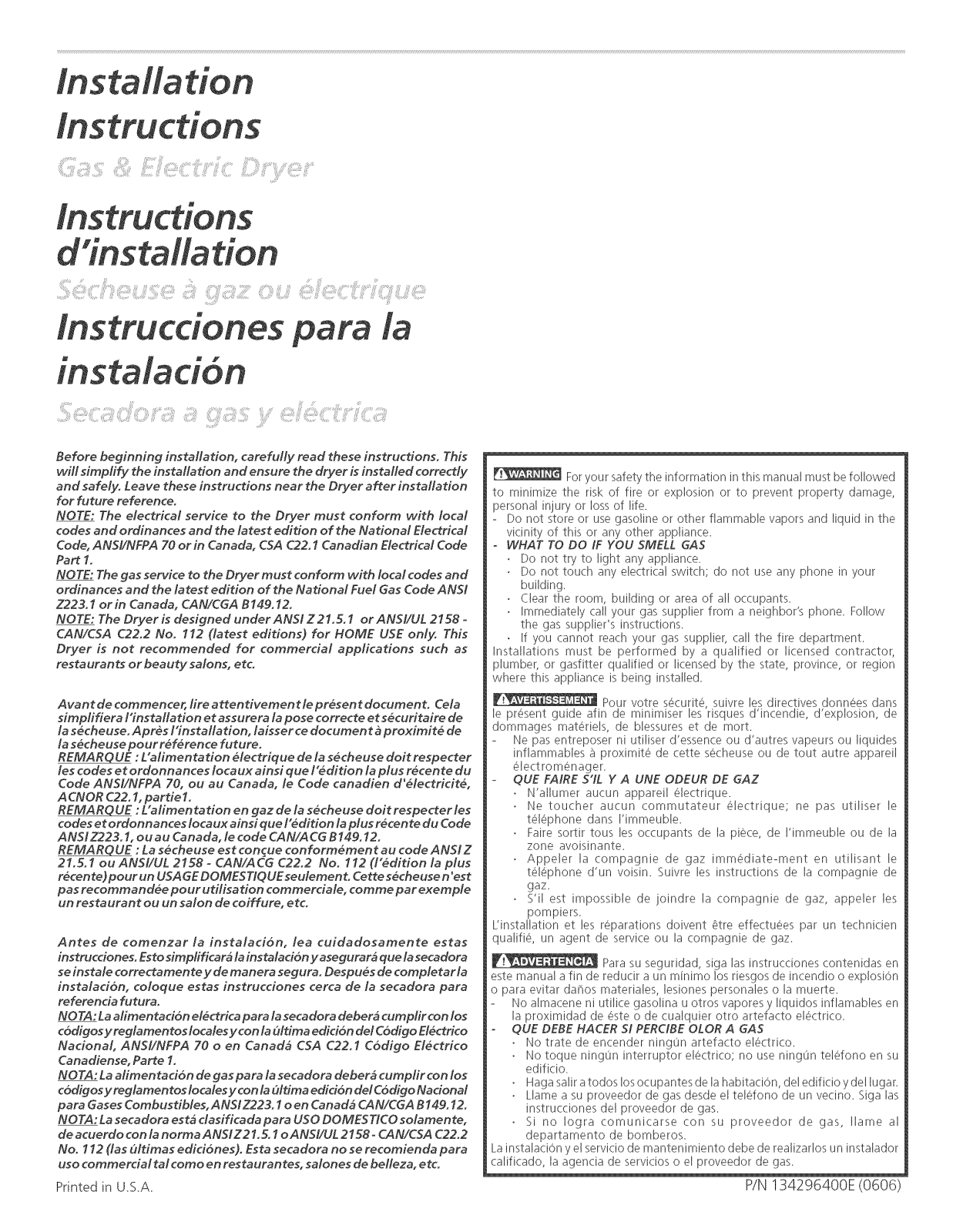 Frigidaire CDE2000FW0, CDG2000FW0, BEF332CES0, FEQ332ES0, FER311CFS0 Installation Guide - ManualMachine.com