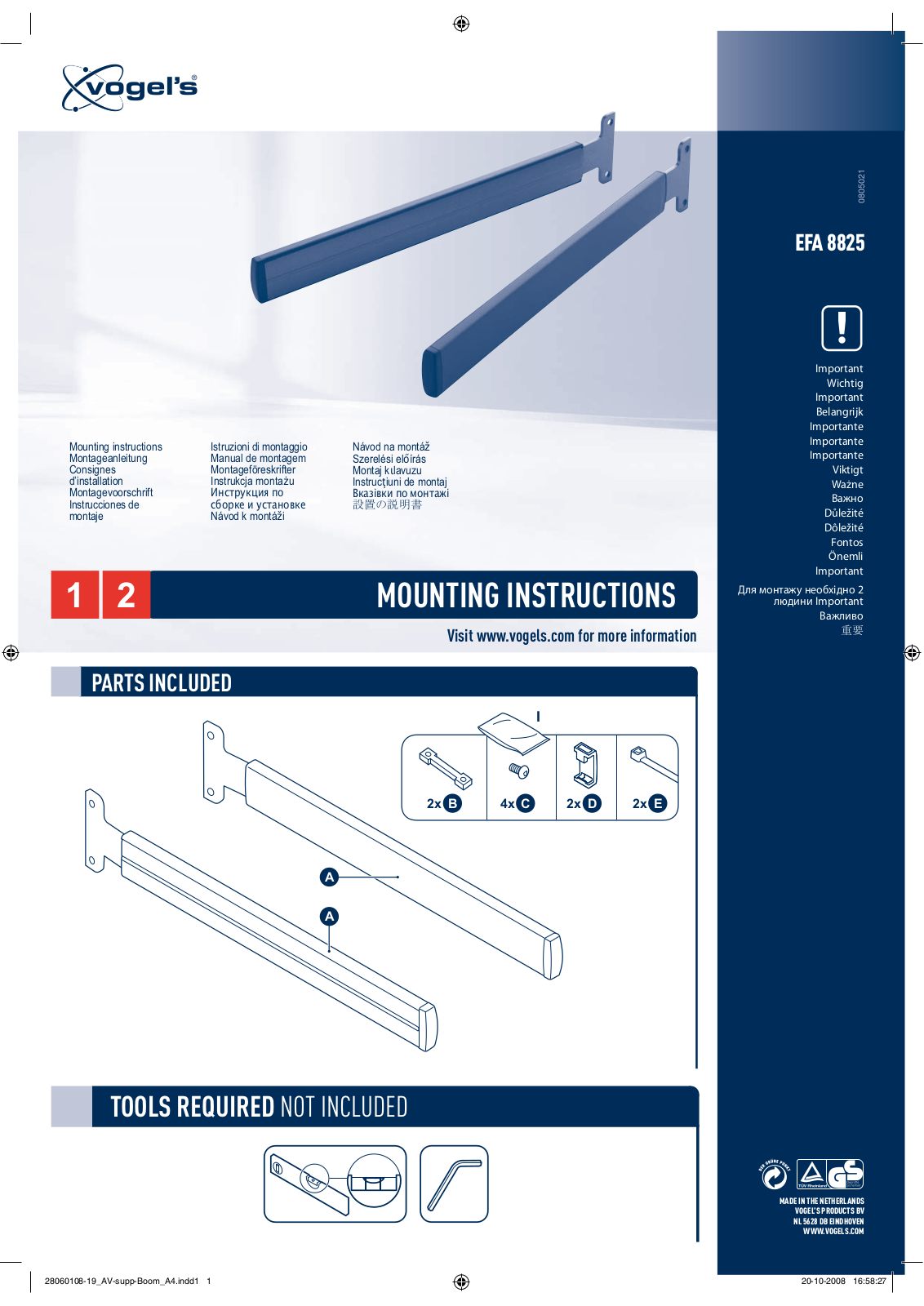 Vogel's EFA8825 Installation Instructions - ManualMachine.com