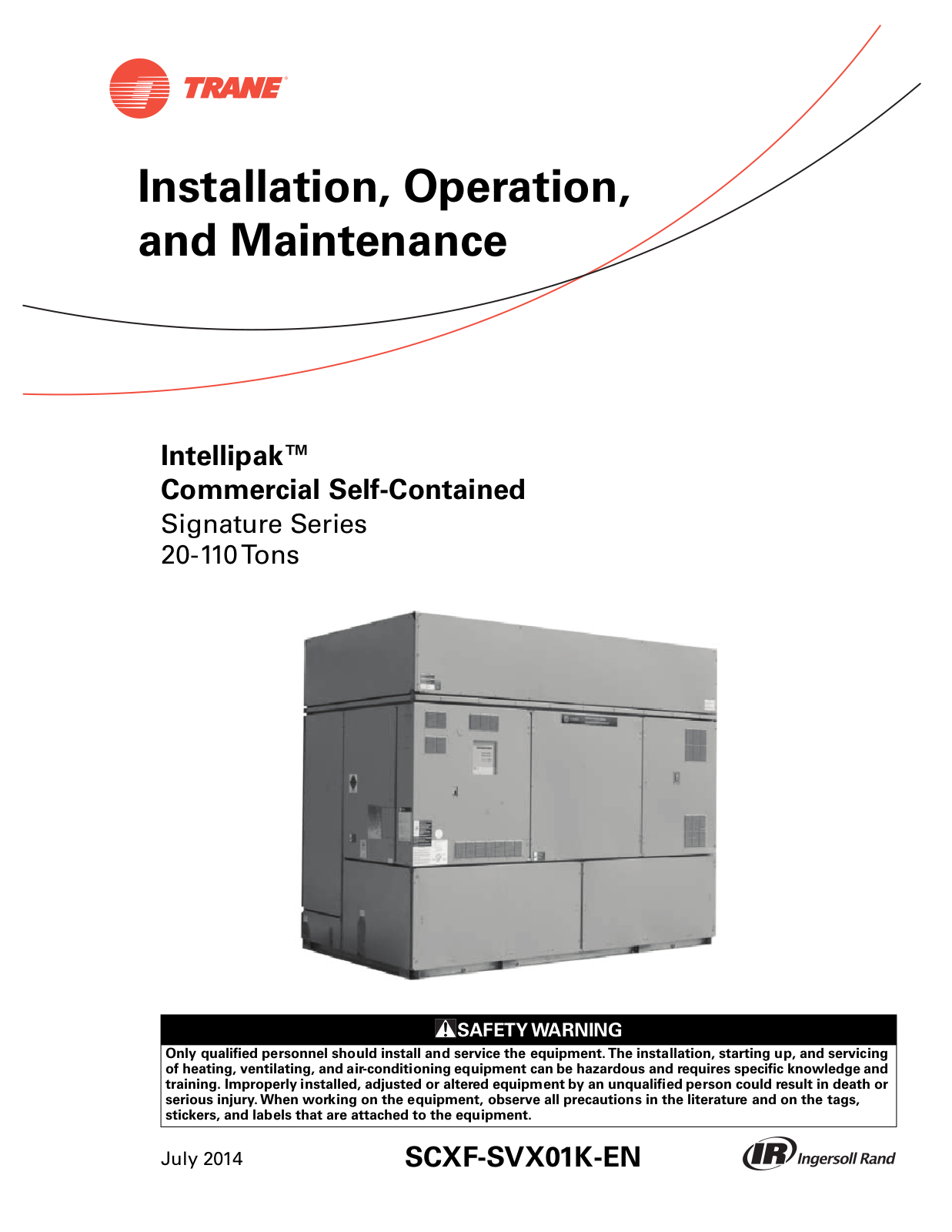 Trane Intellipak Commercial Self-Contained Installation and Maintenance Manual