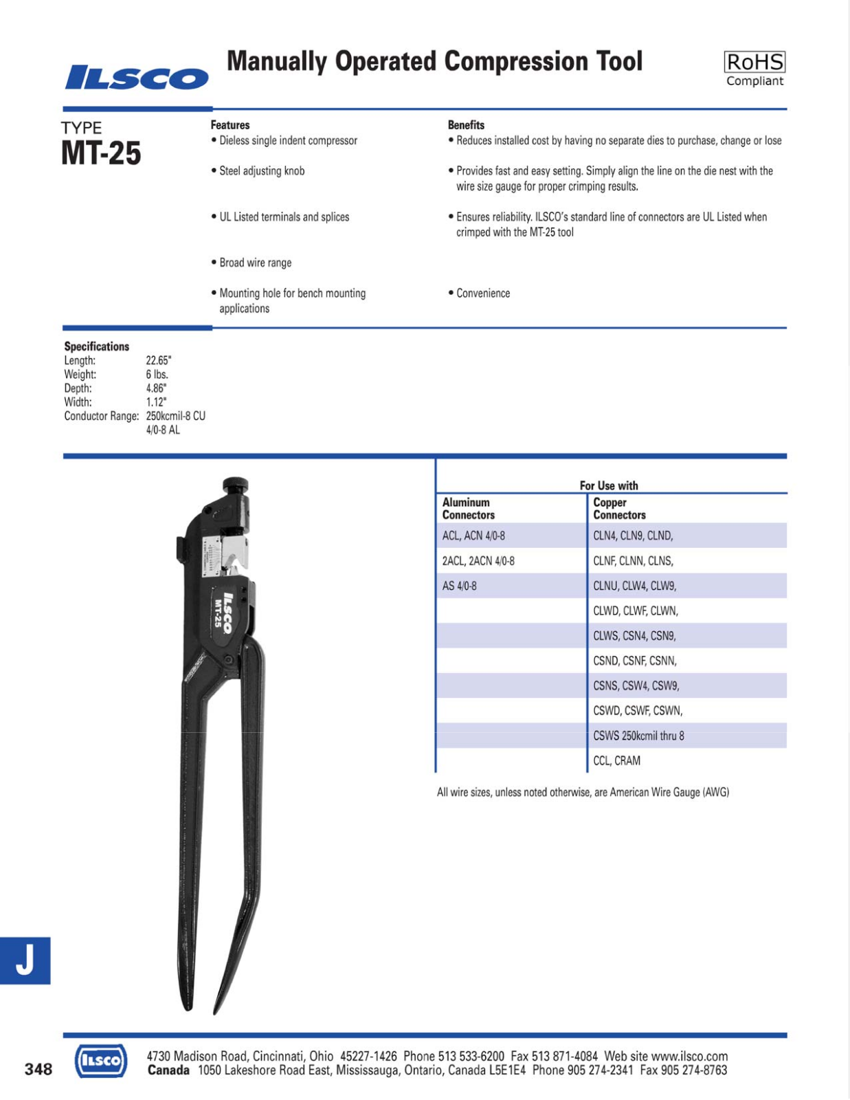 Ilsco Manually Operated Compression Tool Catalog Page