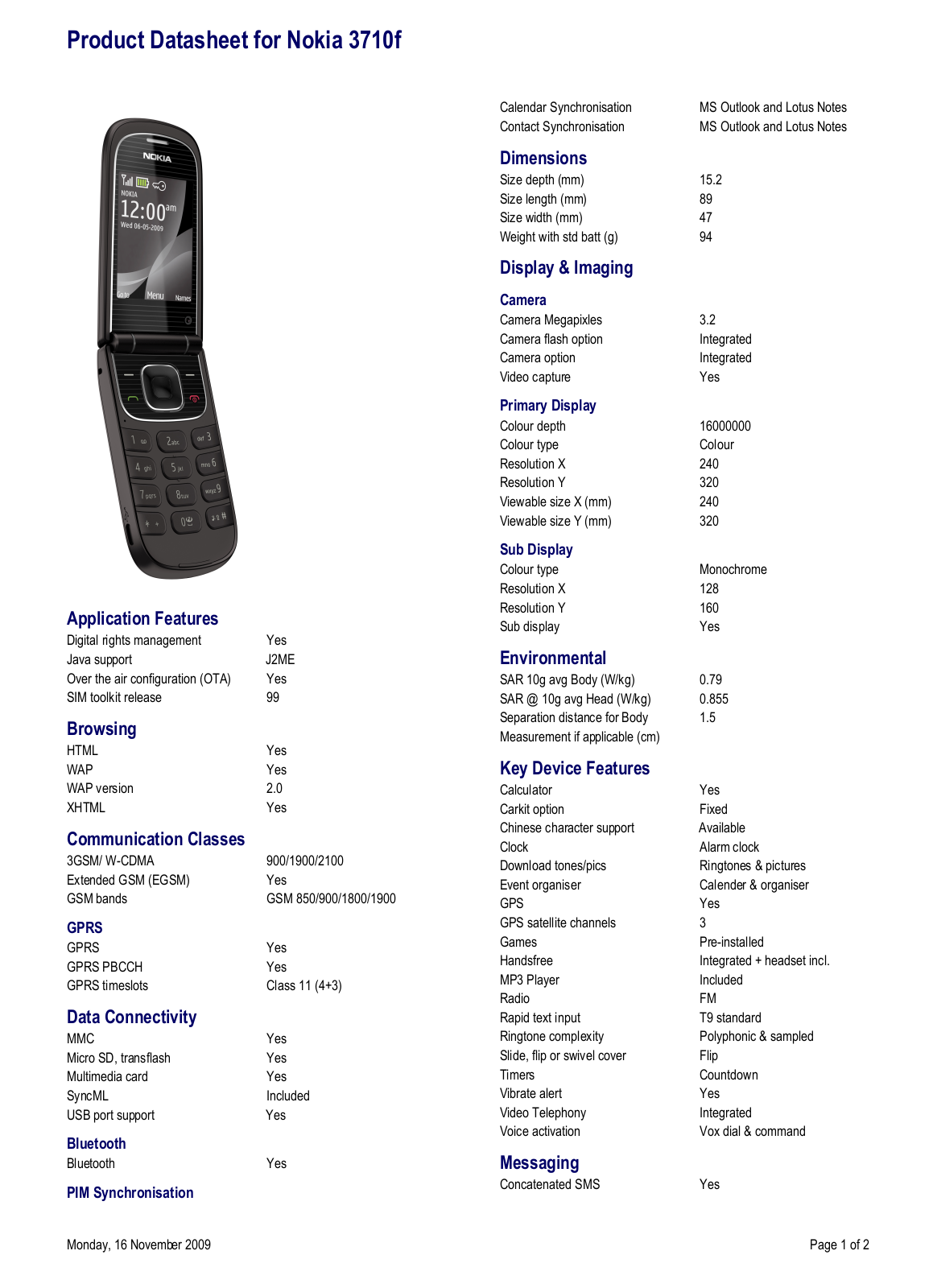 Nokia 3710F DATASHEET