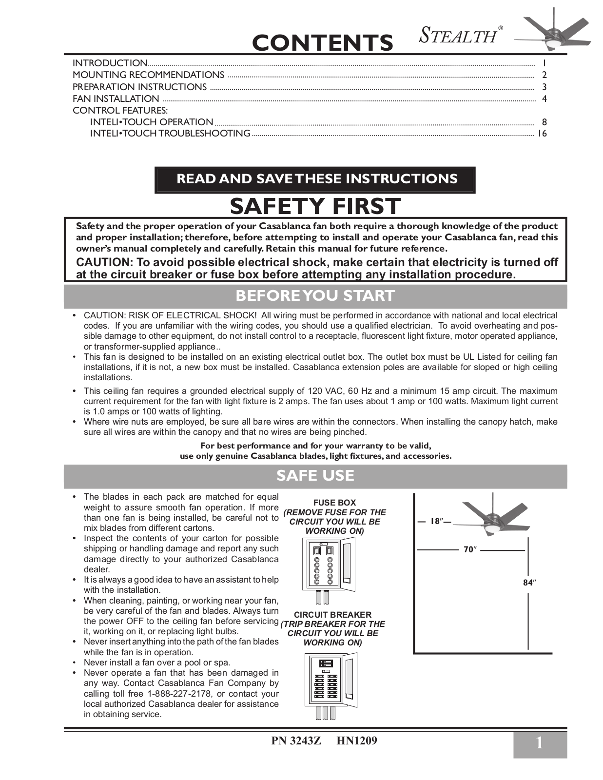 Casablanca Fan Company Stealth 3243Z User Manual