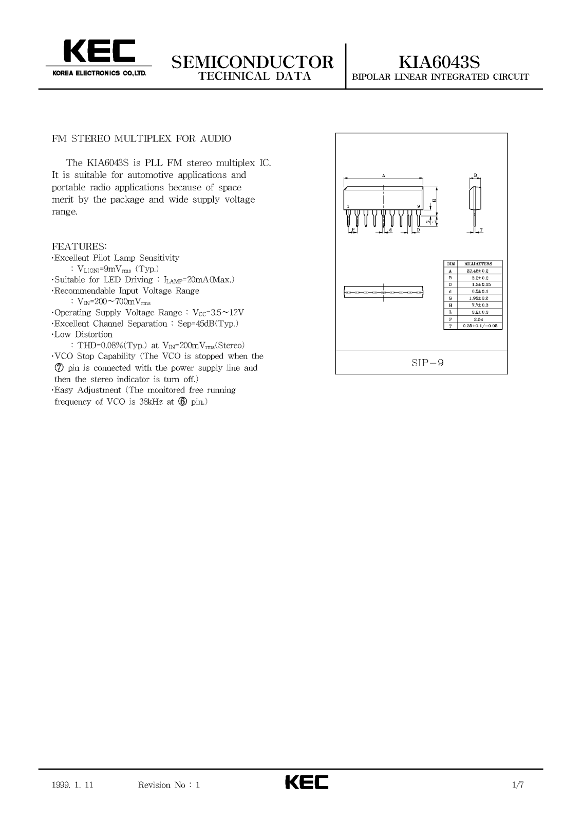 KEC KIA6043S Datasheet