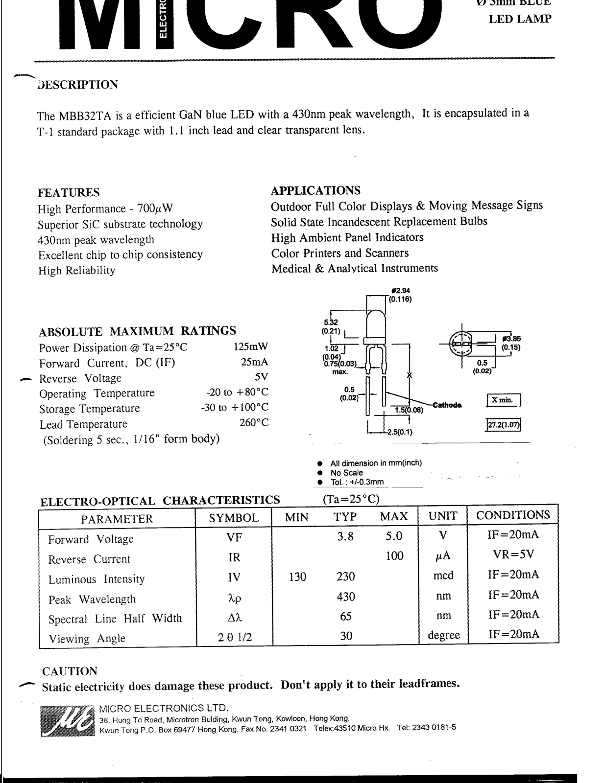 MICRO MBB32TA Datasheet