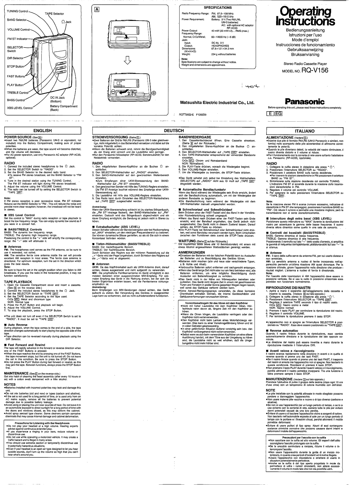 Panasonic RQ-V156 User Manual