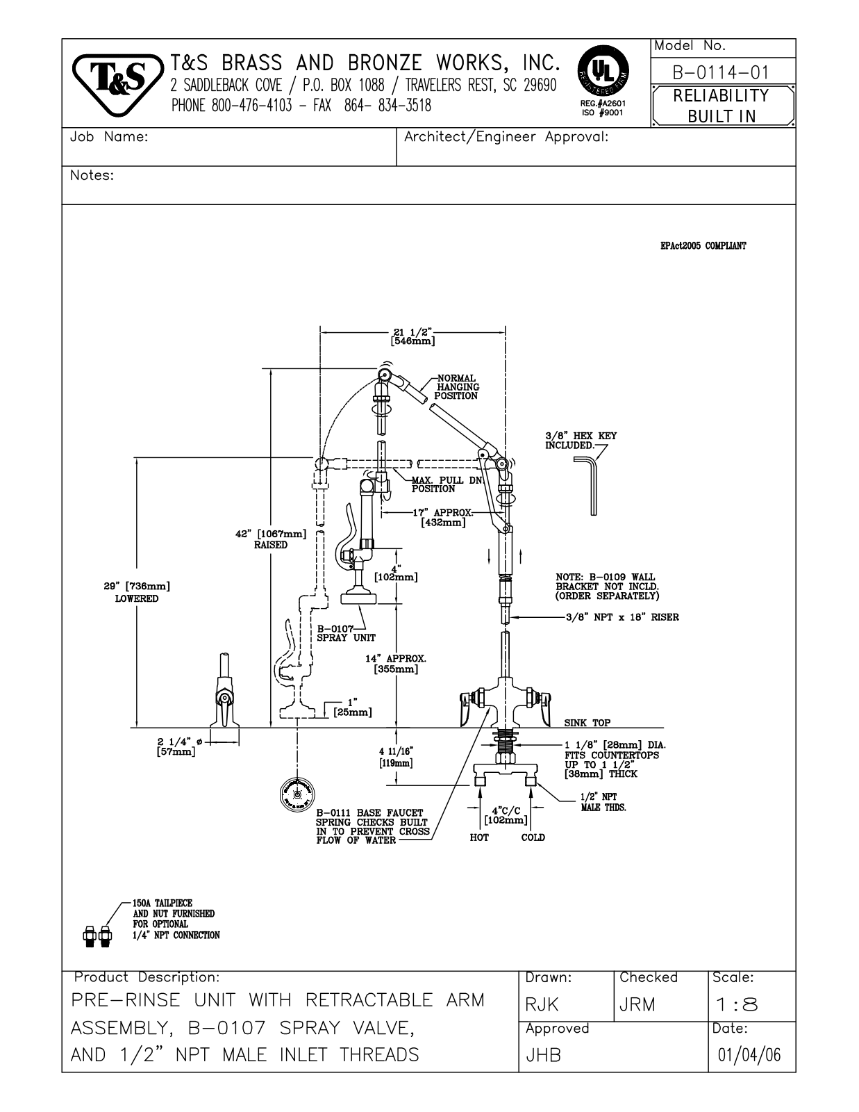 T&S Brass B-0114-01 User Manual