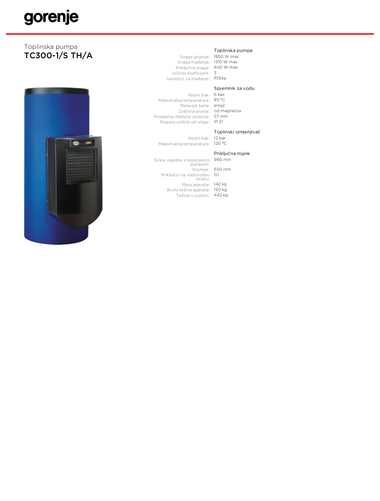 Gorenje TC300-1-S TH-A DATASHEET