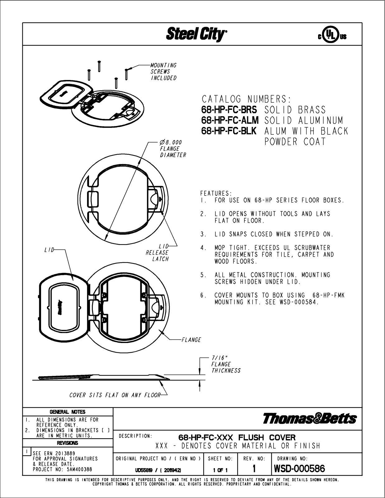 Thomas & Betts 68-HP-FC-XXX Reference Drawing