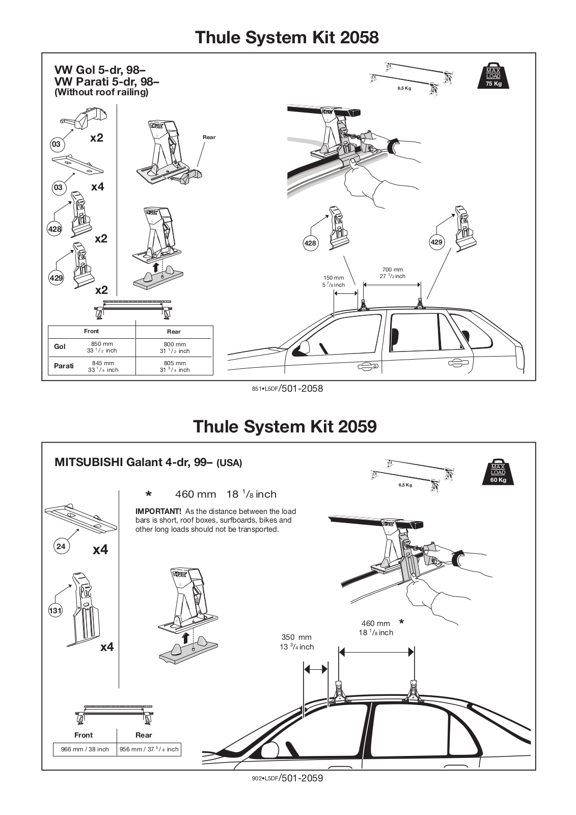 Thule 2059, 2058 User Manual