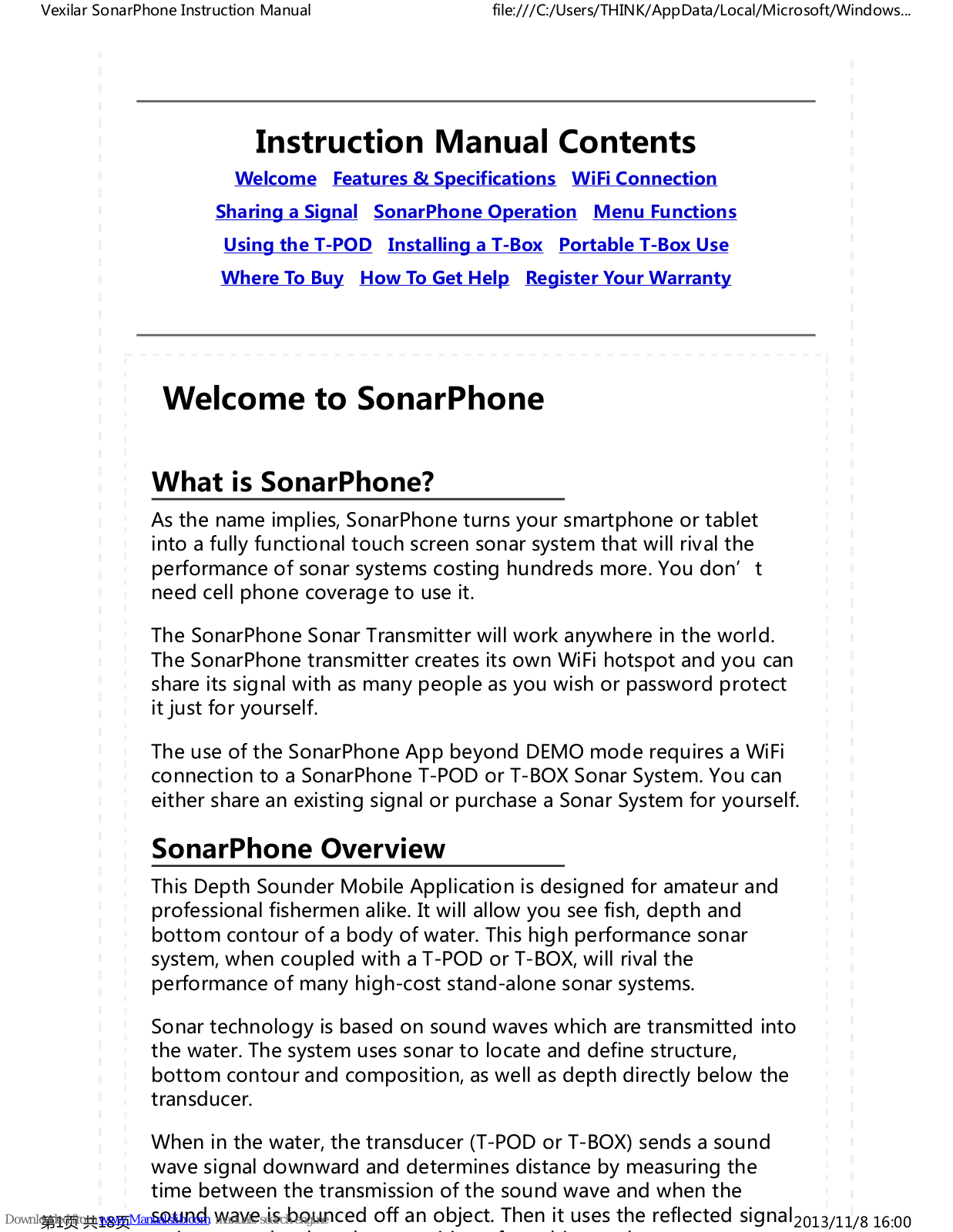 VEXILAR Sonar Phone SP100 Instruction Manual