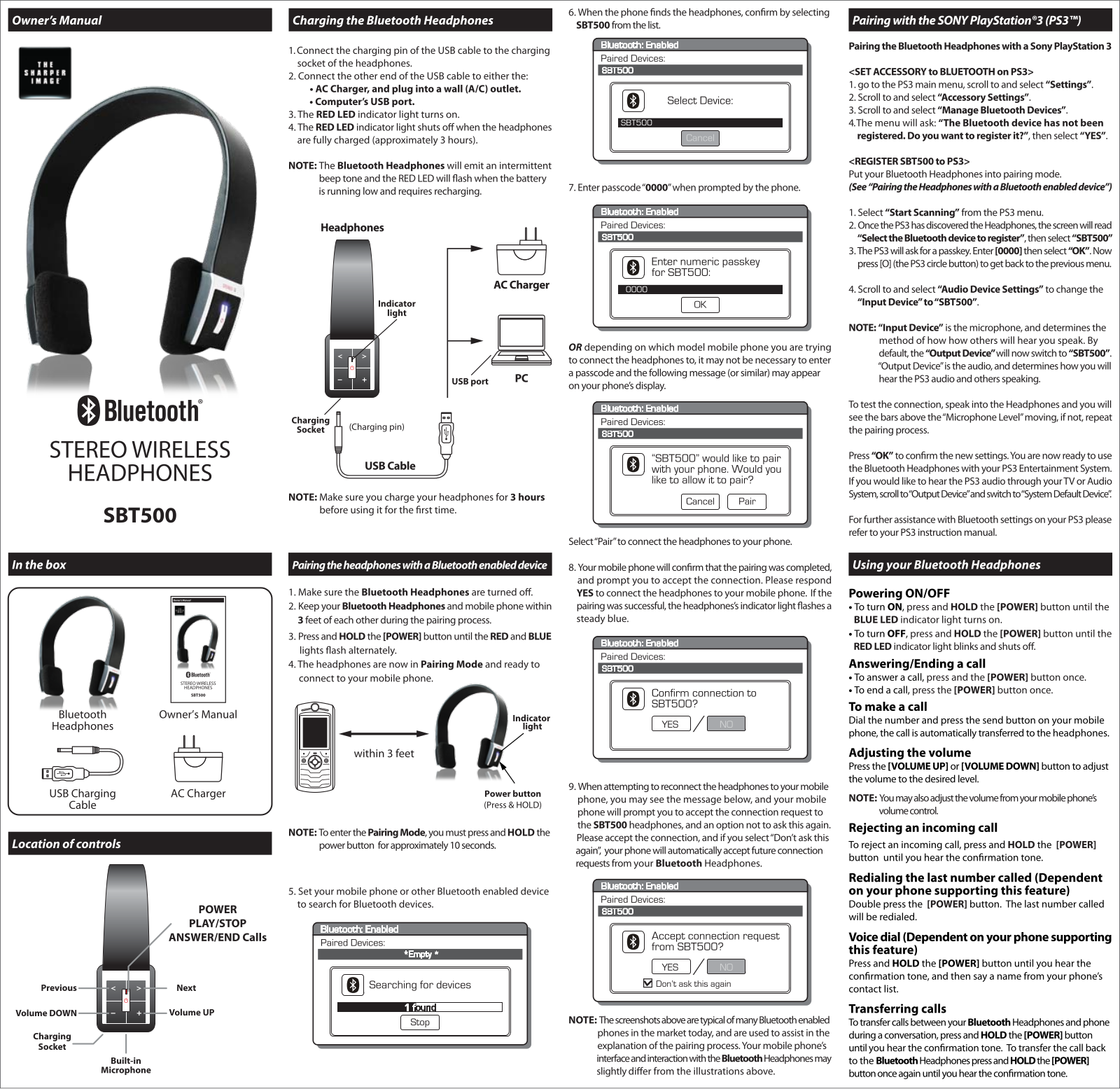 Sharper image SBT500 User Manual