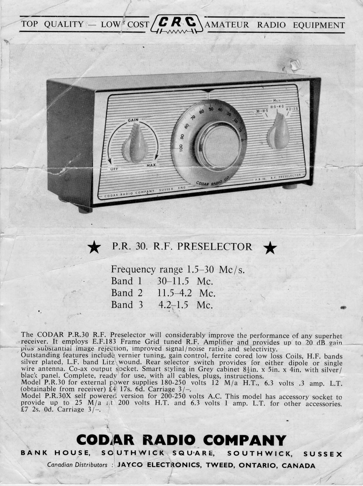 Codar Radio Company PR 30 User Manual