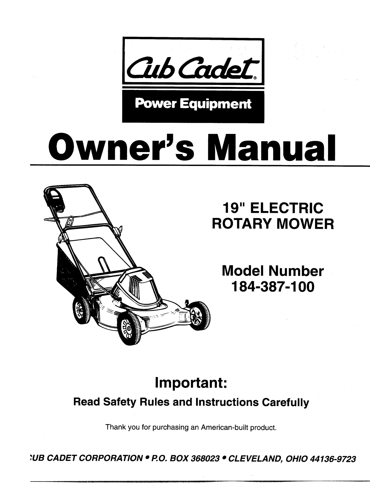 Cub Cadet 184-387-100 User Manual