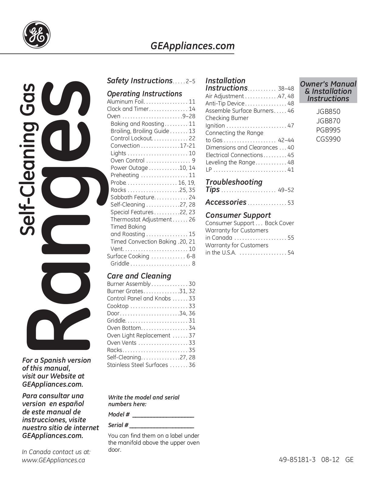 GE CGS990SETSS Owner's Manual