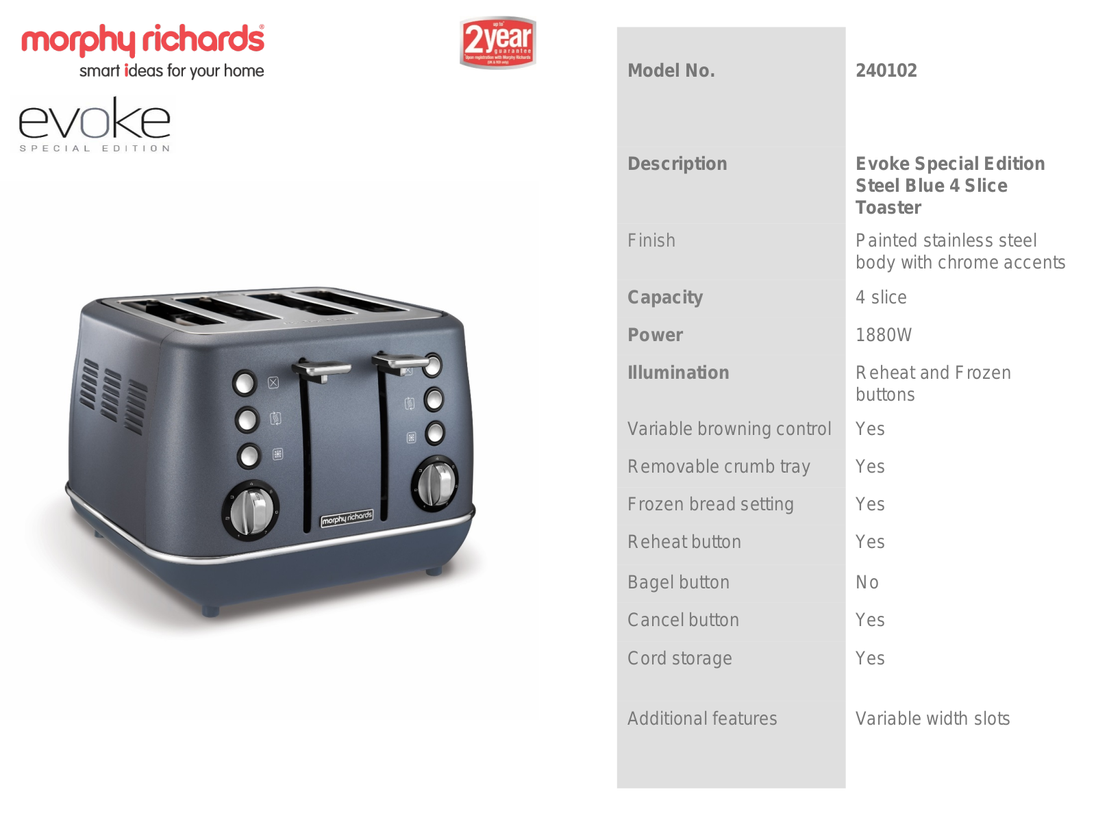 Morphy Richards 240102 Specifications Sheet