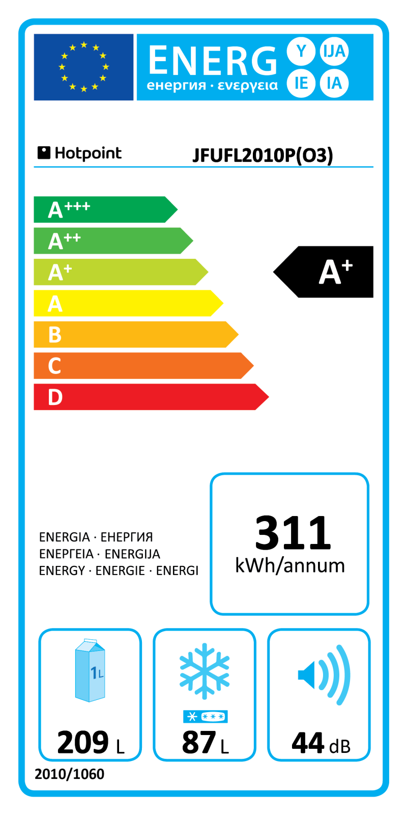 Hotpoint JFUFL2010P (O3) Energy label