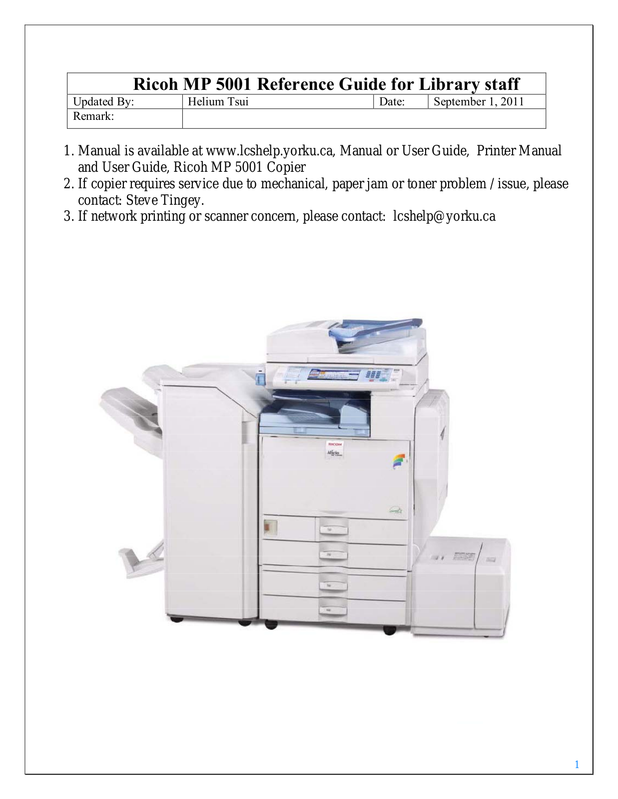 RICOH MP 5001 Reference Manual