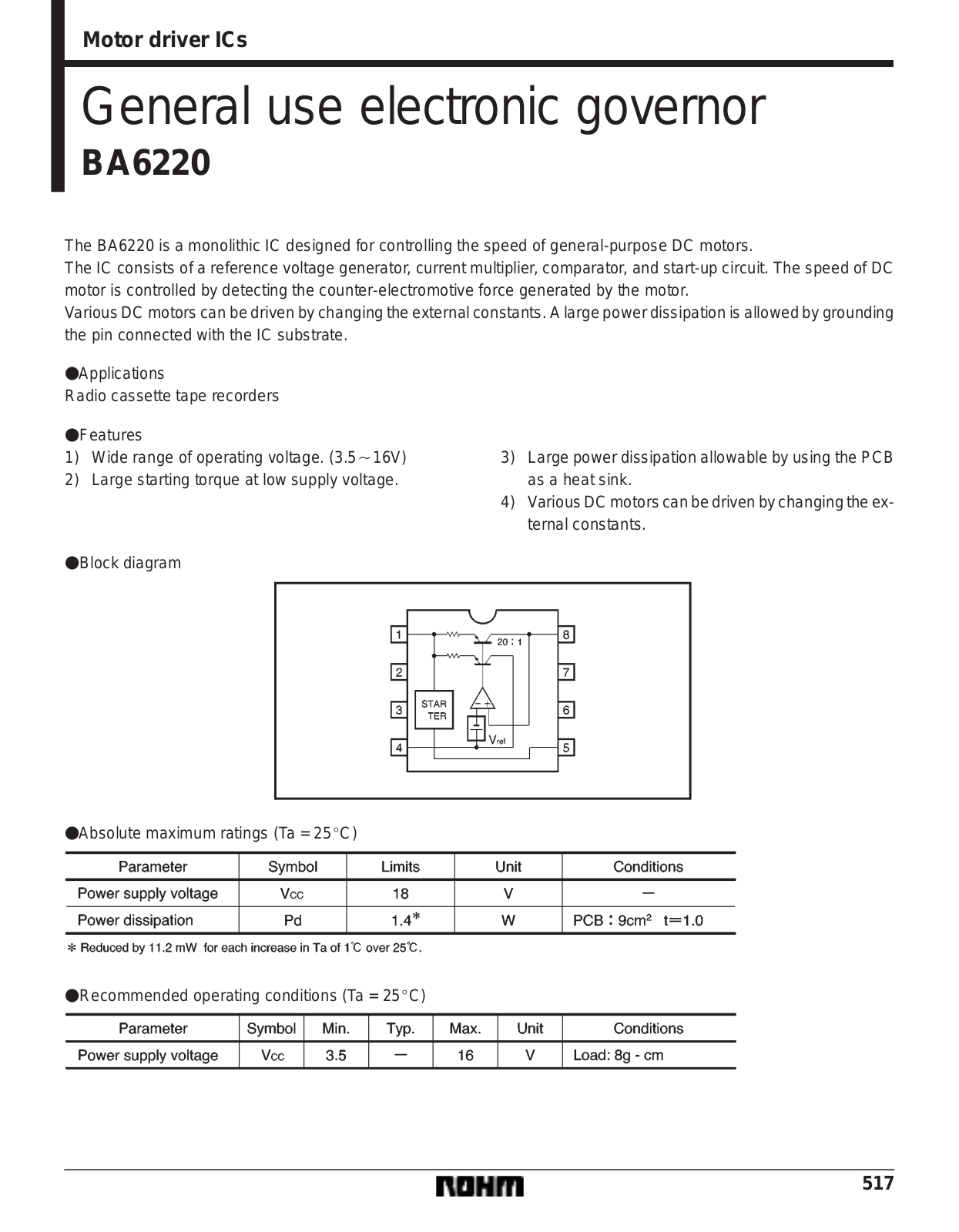 ROHM BA6220 Datasheet