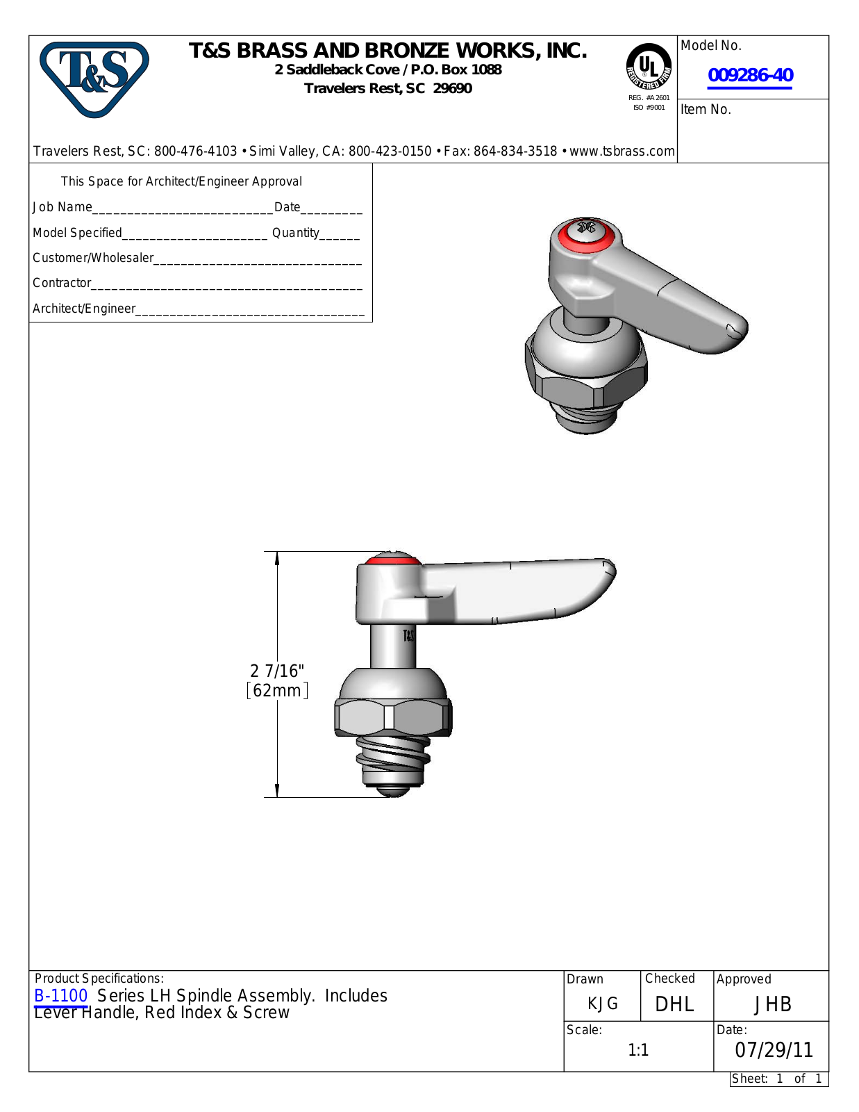 T&S Brass 009286-40 PARTS LIST