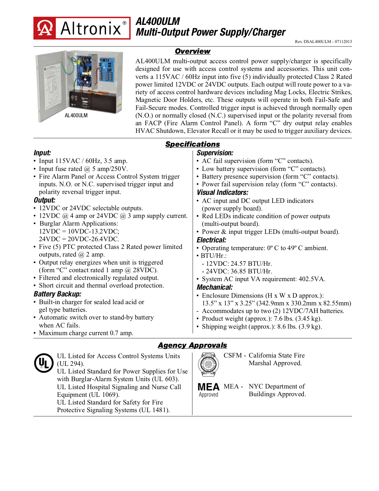 Altronix AL400ULM Specsheet