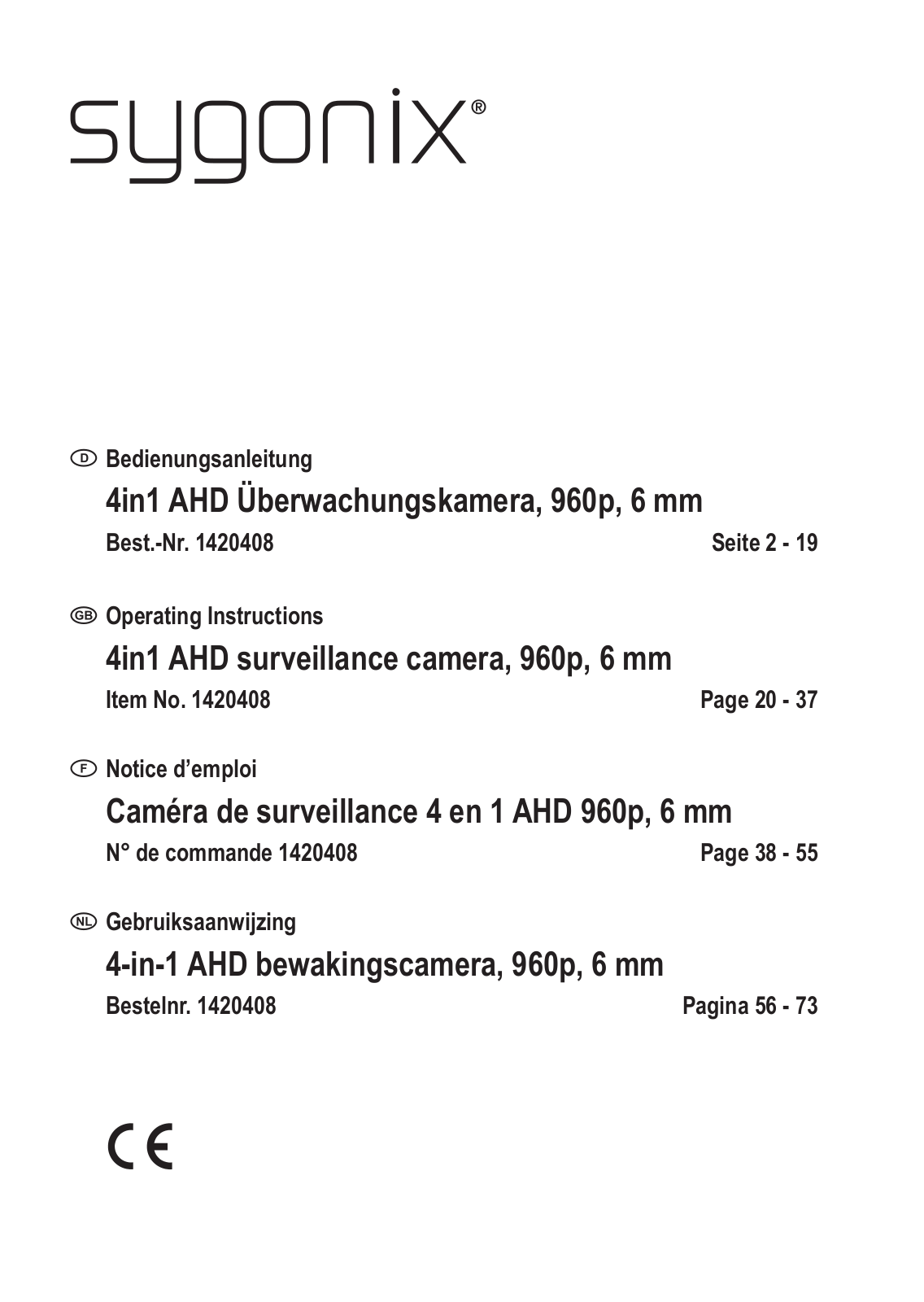 Sygonix 1420408 Operating instructions