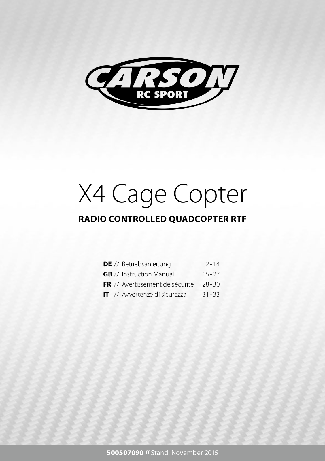 Carson RC Sport X4 Cage Copter User manual