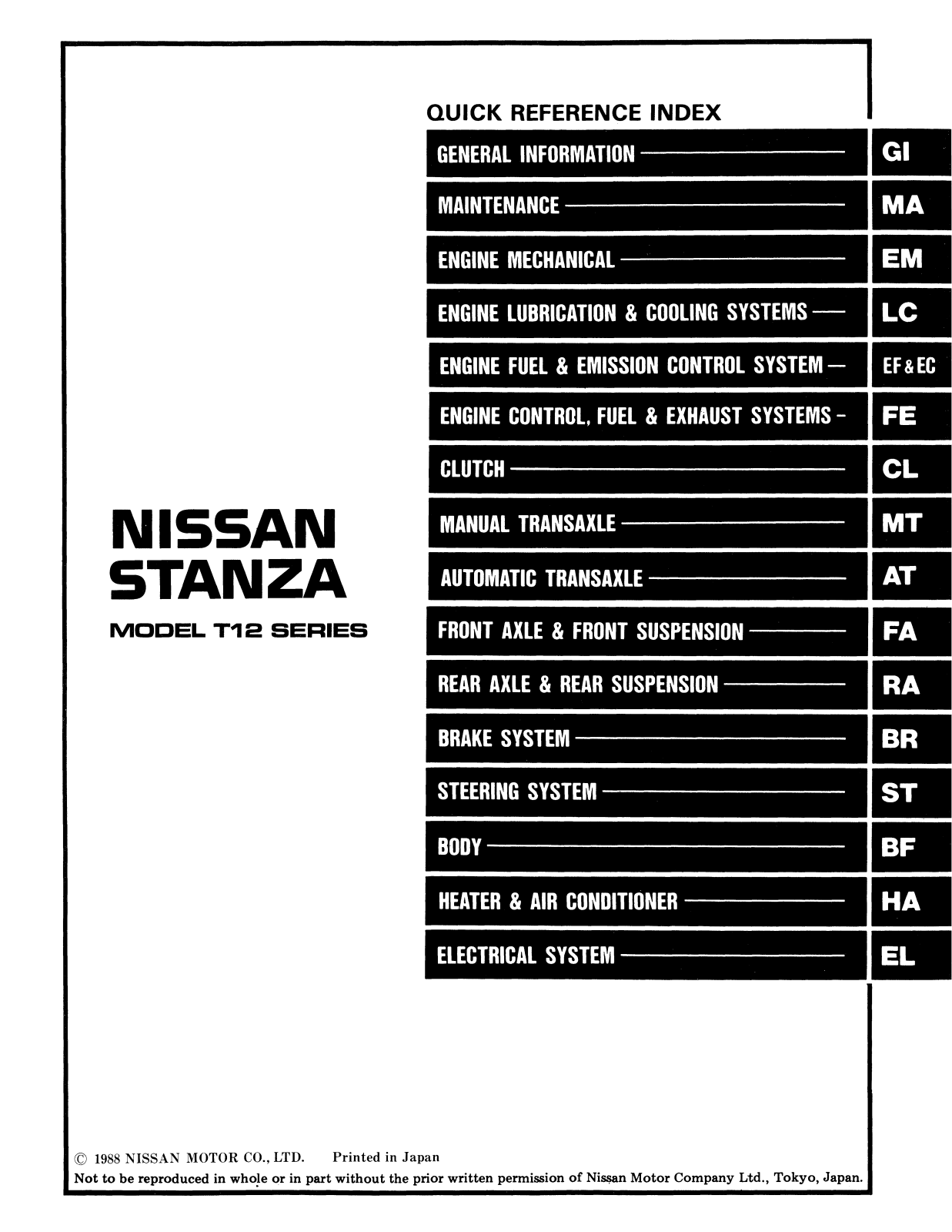 Nissan Stanza 1989 User Manual