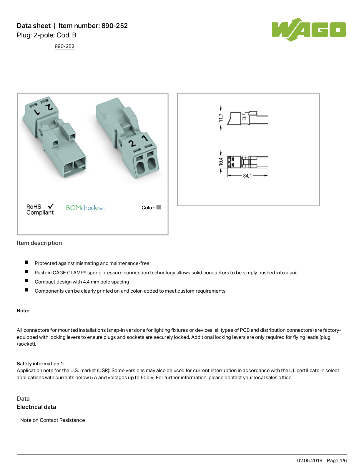 Wago 890-252 Data Sheet