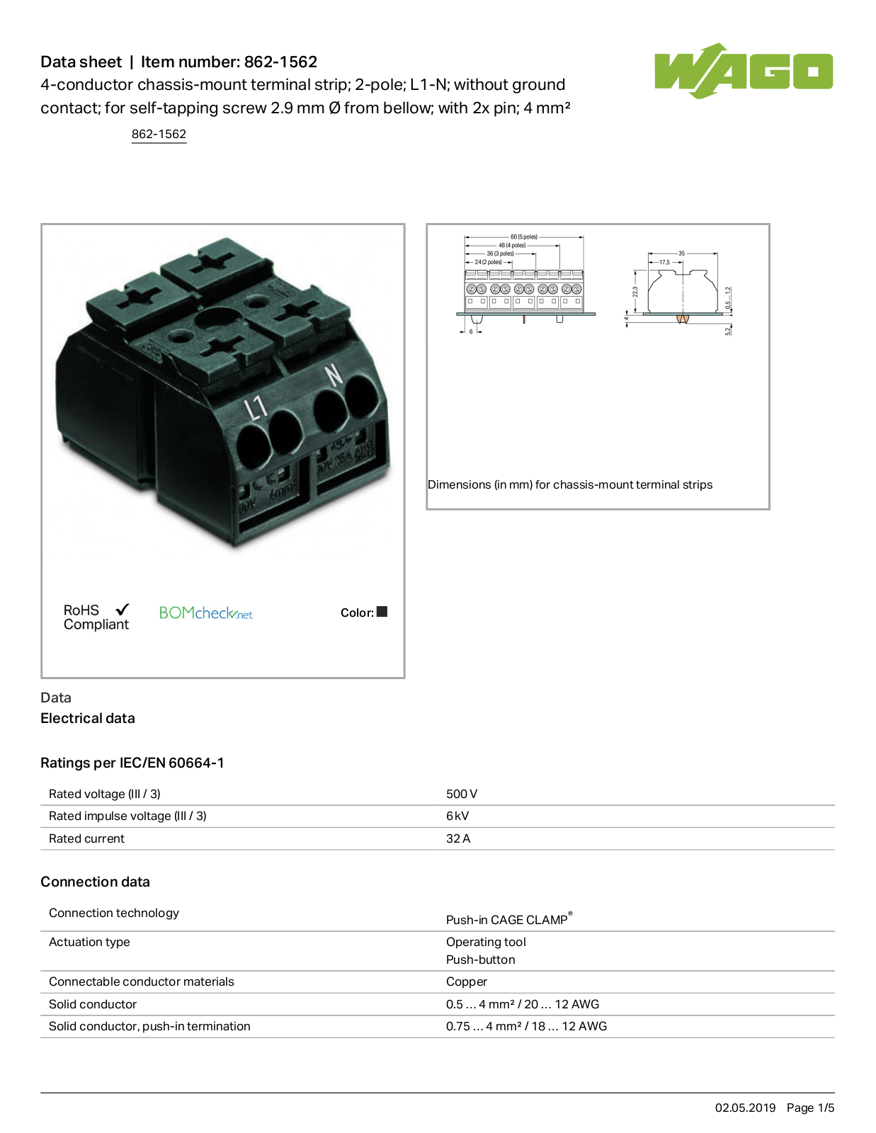 Wago 862-1562 Data Sheet